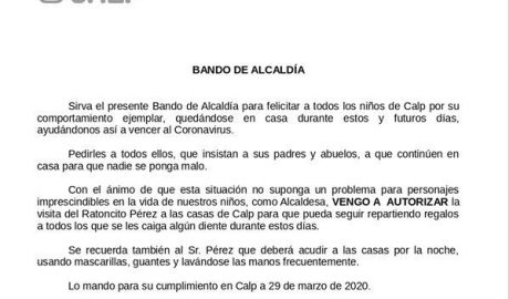 La alcaldesa de Calp utiliza un bando municipal para 'autorizar' al Ratoncito Pérez a entrar en las casas